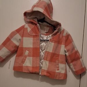 Joe Fresh Kids Checkered Puffer Jacket - Orange and Cream
